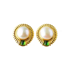 Pearl-Style Green Crystal Accent Stud Earrings